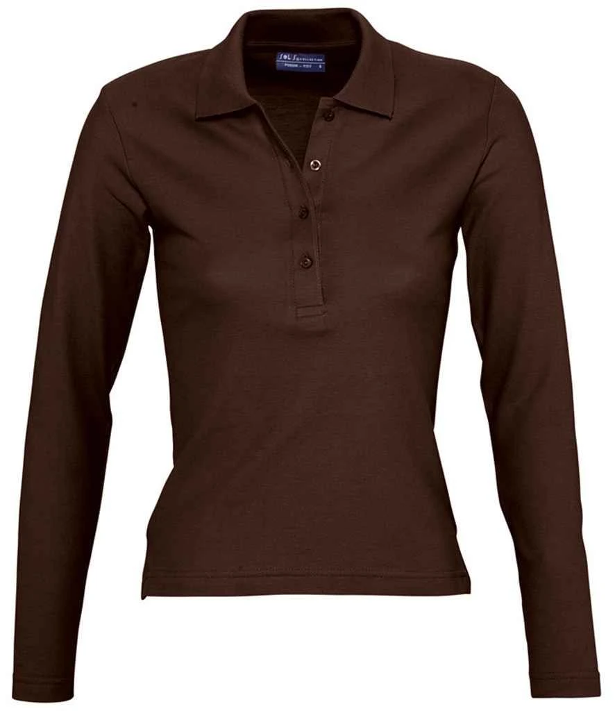 SOL'S Sols Ladies Podium Long Sleeve Cotton Piqué Polo Shirt 4 SOL'S Sols Ladies Podium Long Sleeve Cotton Piqué Polo Shirt - Image 4
