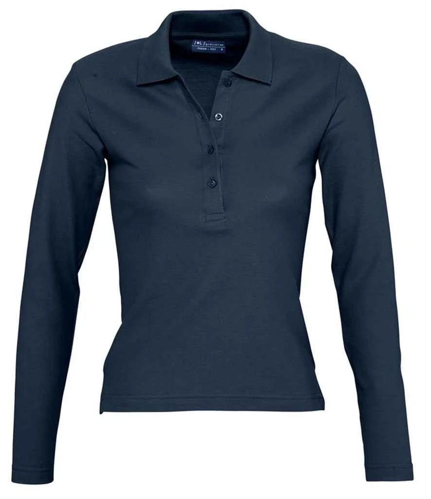 SOL'S Sols Ladies Podium Long Sleeve Cotton Piqué Polo Shirt 10 SOL'S Sols Ladies Podium Long Sleeve Cotton Piqué Polo Shirt - Image 10