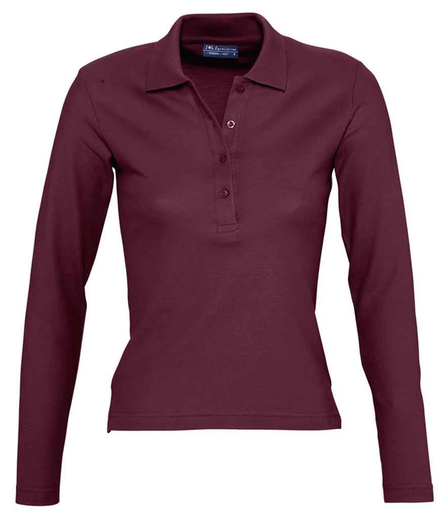 SOL'S Sols Ladies Podium Long Sleeve Cotton Piqué Polo Shirt 3 SOL'S Sols Ladies Podium Long Sleeve Cotton Piqué Polo Shirt - Image 3