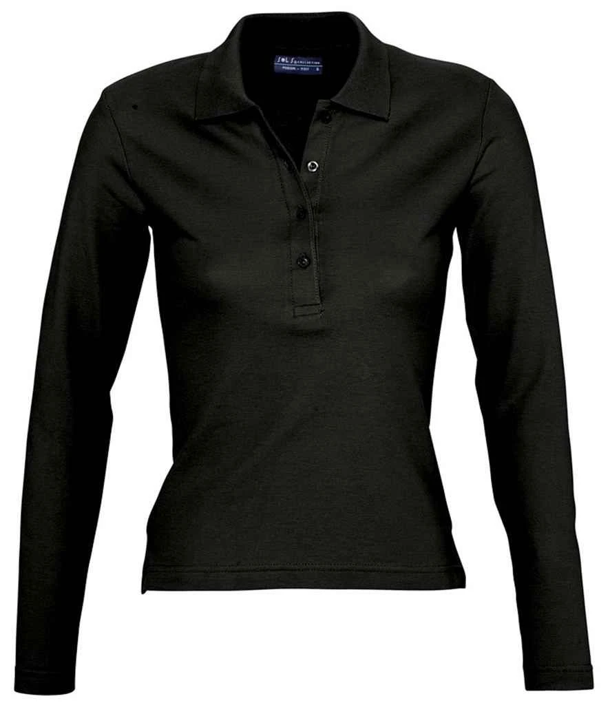 SOL'S Sols Ladies Podium Long Sleeve Cotton Piqué Polo Shirt 2 SOL'S Sols Ladies Podium Long Sleeve Cotton Piqué Polo Shirt - Image 2